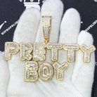 Bubble Baguette Letter Iced Out Name Custom Pendant Brass Yellow Gold 2 HipHopBling
