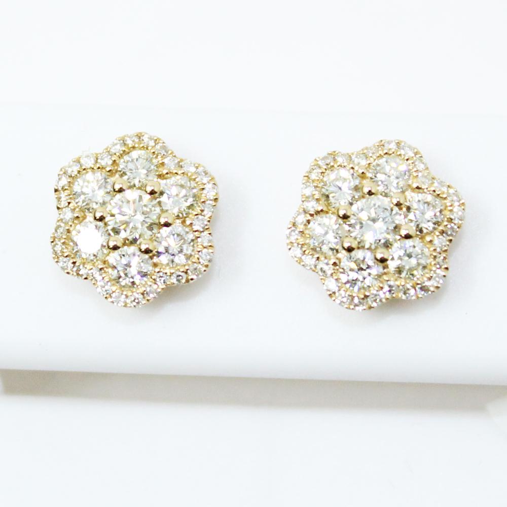 Bubble Cluster .98cttw Diamond 14K Yellow Gold Earrings HipHopBling