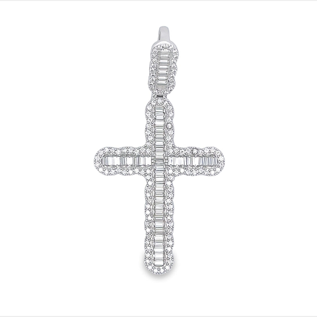 Bubble Cross Baguette VVS Moissanite Pendant .925 Sterling Silver HipHopBling