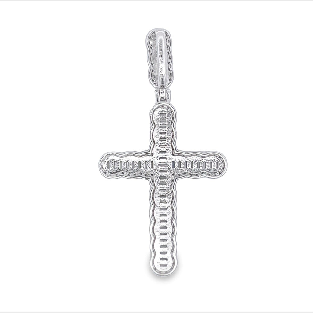 Bubble Cross Baguette VVS Moissanite Pendant .925 Sterling Silver HipHopBling