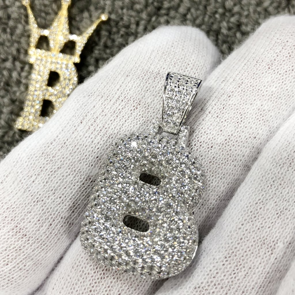 Bubble Initial Letters - .925 Sterling Silver - Rhodium B HipHopBling
