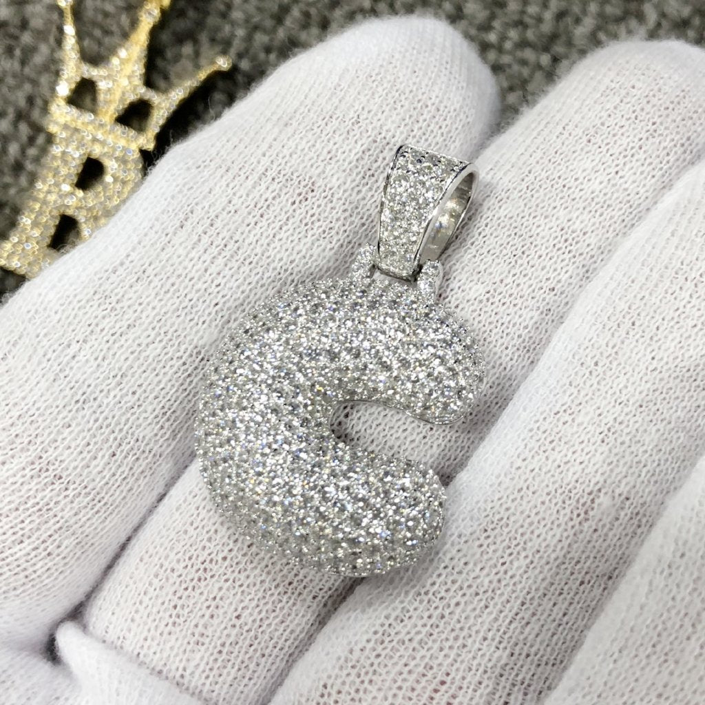 Bubble Initial Letters - .925 Sterling Silver - Rhodium C HipHopBling