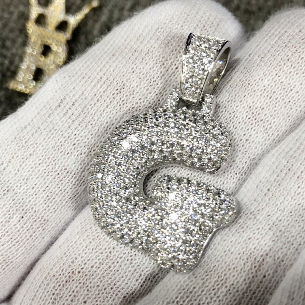 Bubble Initial Letters - .925 Sterling Silver - Rhodium G HipHopBling