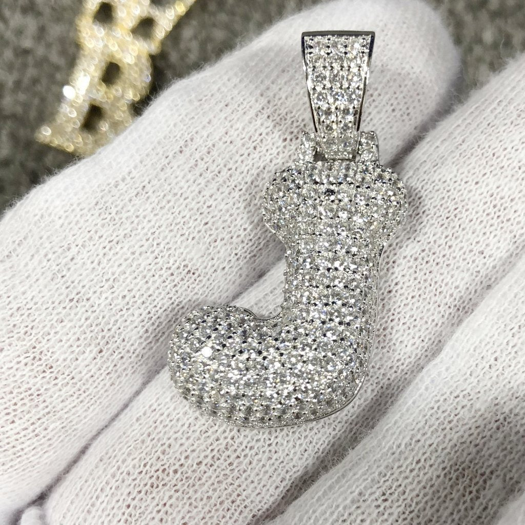Bubble Initial Letters - .925 Sterling Silver - Rhodium J HipHopBling