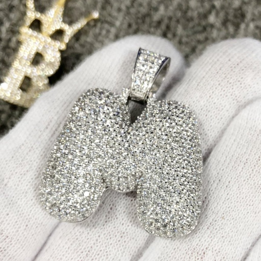 Bubble Initial Letters - .925 Sterling Silver - Rhodium M HipHopBling