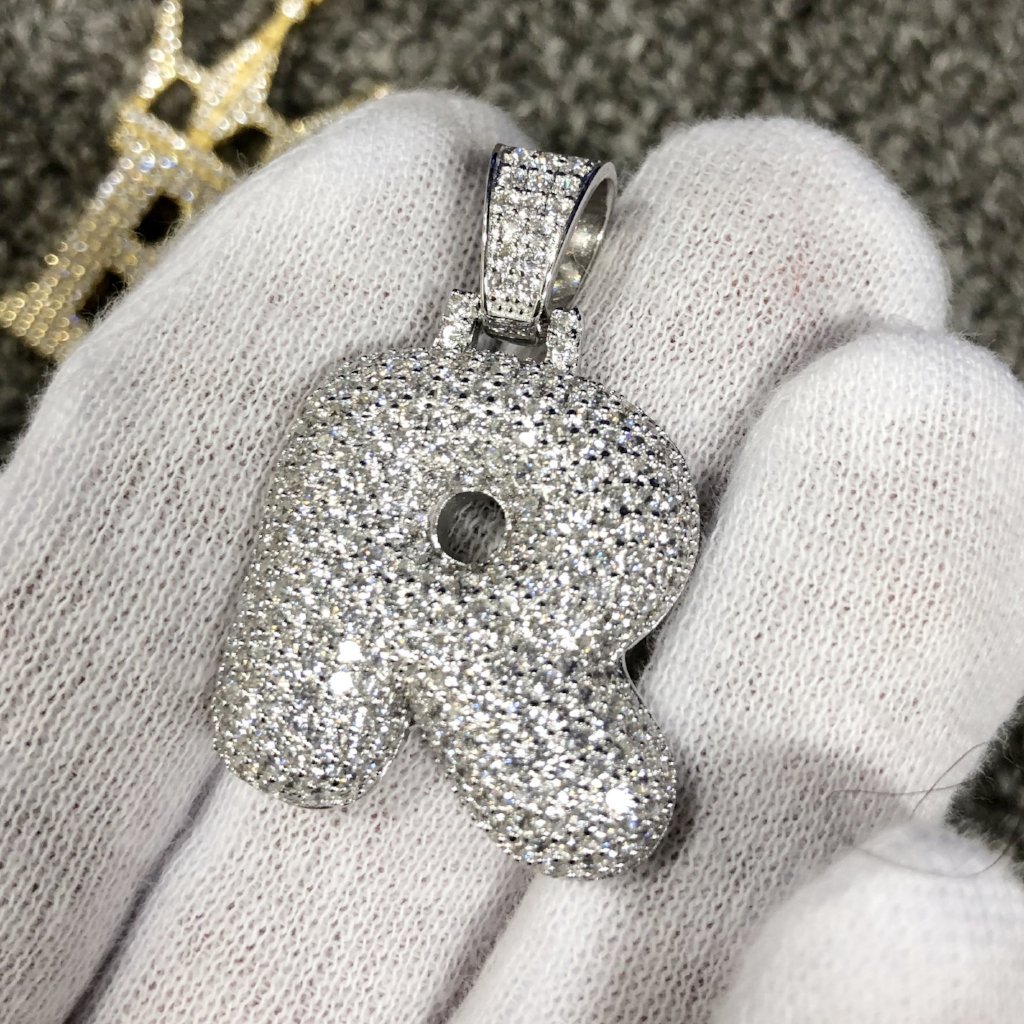 Bubble Initial Letters - .925 Sterling Silver - Rhodium R HipHopBling