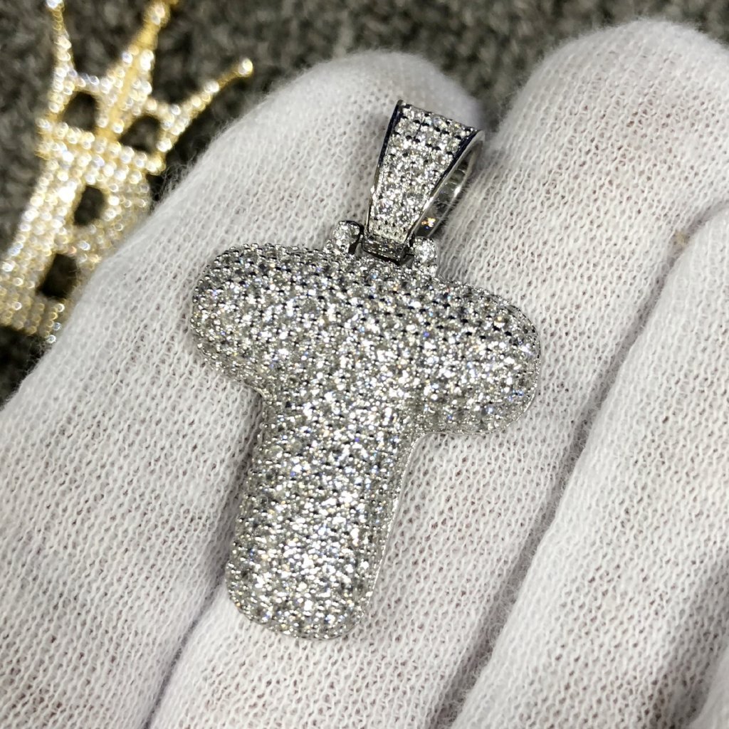 Bubble Initial Letters - .925 Sterling Silver - Rhodium T HipHopBling