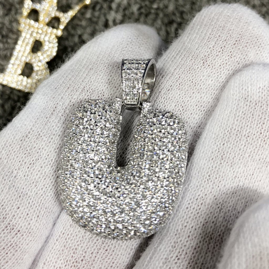 Bubble Initial Letters - .925 Sterling Silver - Rhodium U HipHopBling