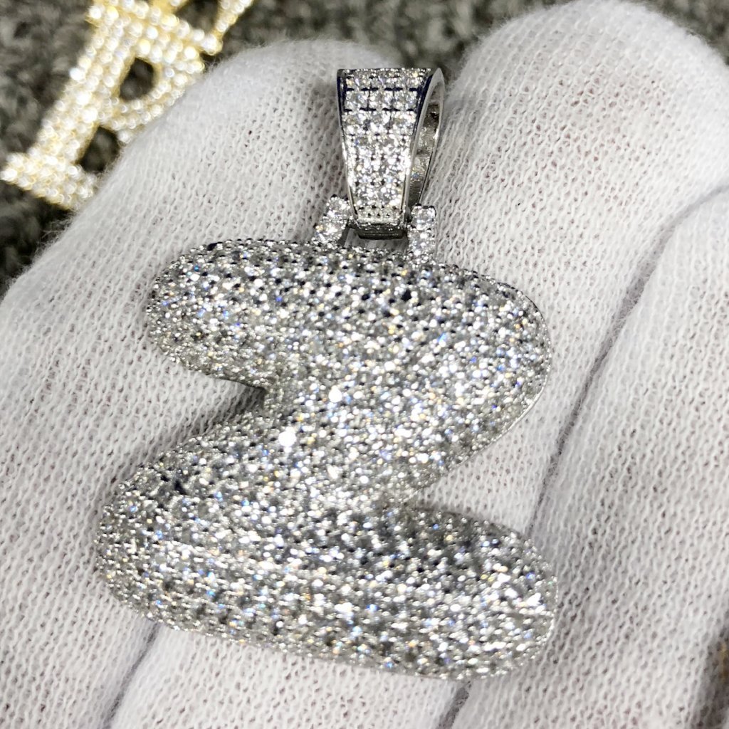 Bubble Initial Letters - .925 Sterling Silver - Rhodium Z HipHopBling