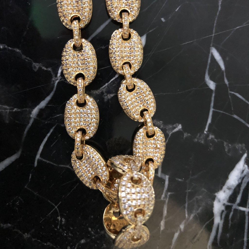Bubble Link Mariner Bling Bling Gold CZ Chain Yellow Gold 18" HipHopBling