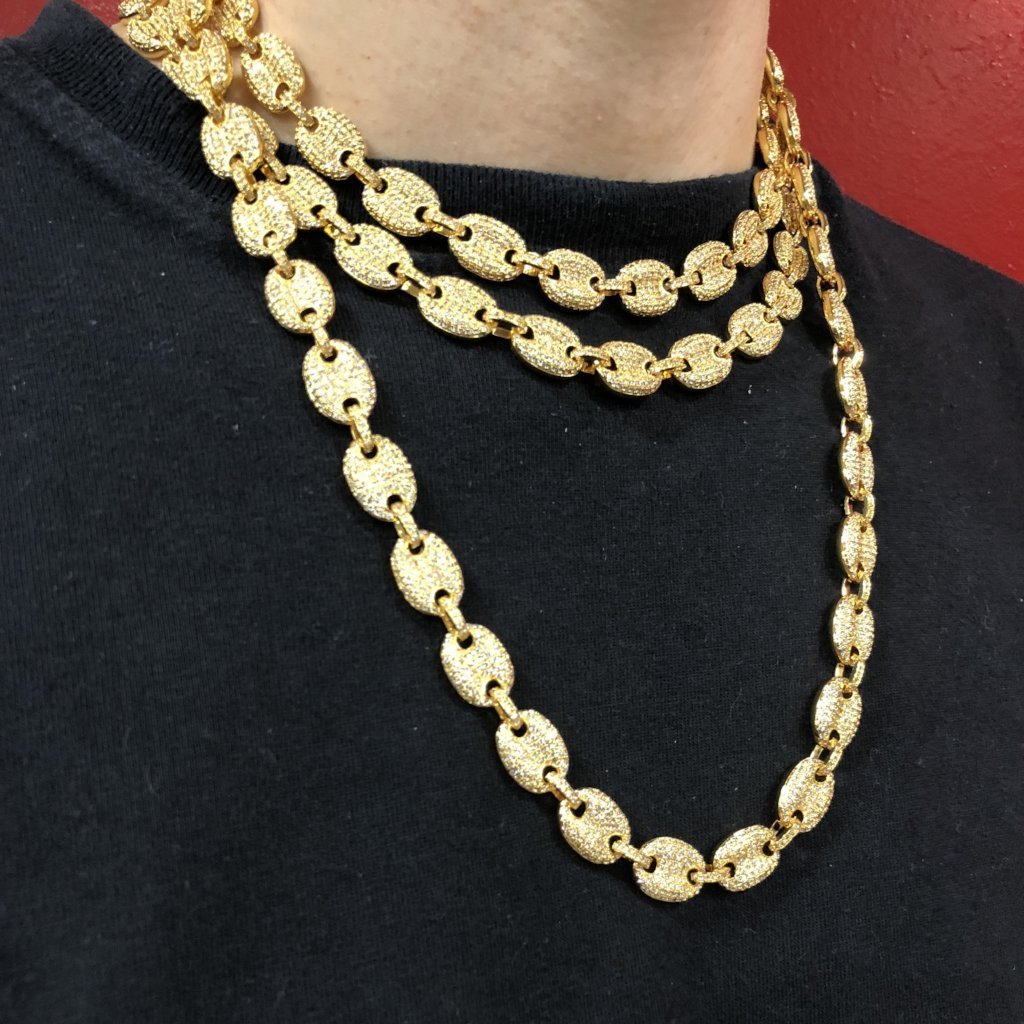 Bubble Link Mariner Bling Bling Gold CZ Chain Yellow Gold 18" HipHopBling