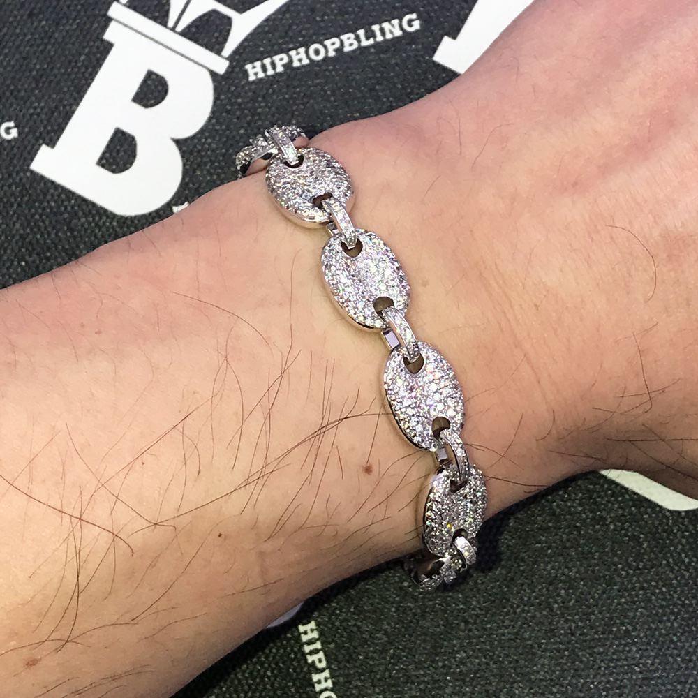 Bubble Mariner Link Iced Out Hip Hop Bracelet White Gold 8" HipHopBling
