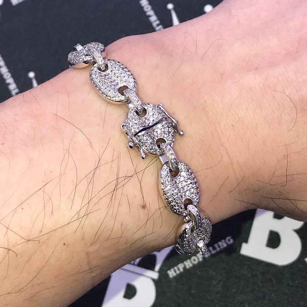 Bubble Mariner Link Iced Out Hip Hop Bracelet White Gold 8" HipHopBling