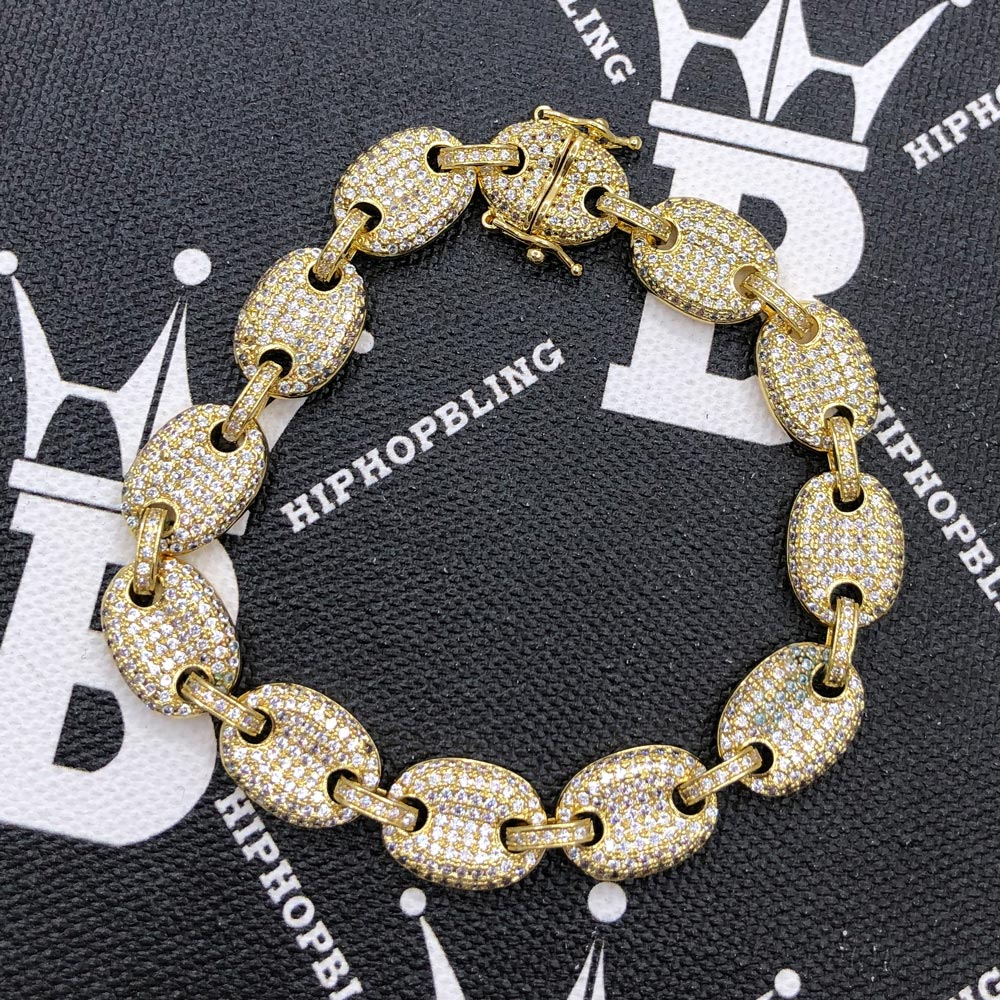 Bubble Mariner Link Iced Out Hip Hop Bracelet Yellow Gold 8" HipHopBling