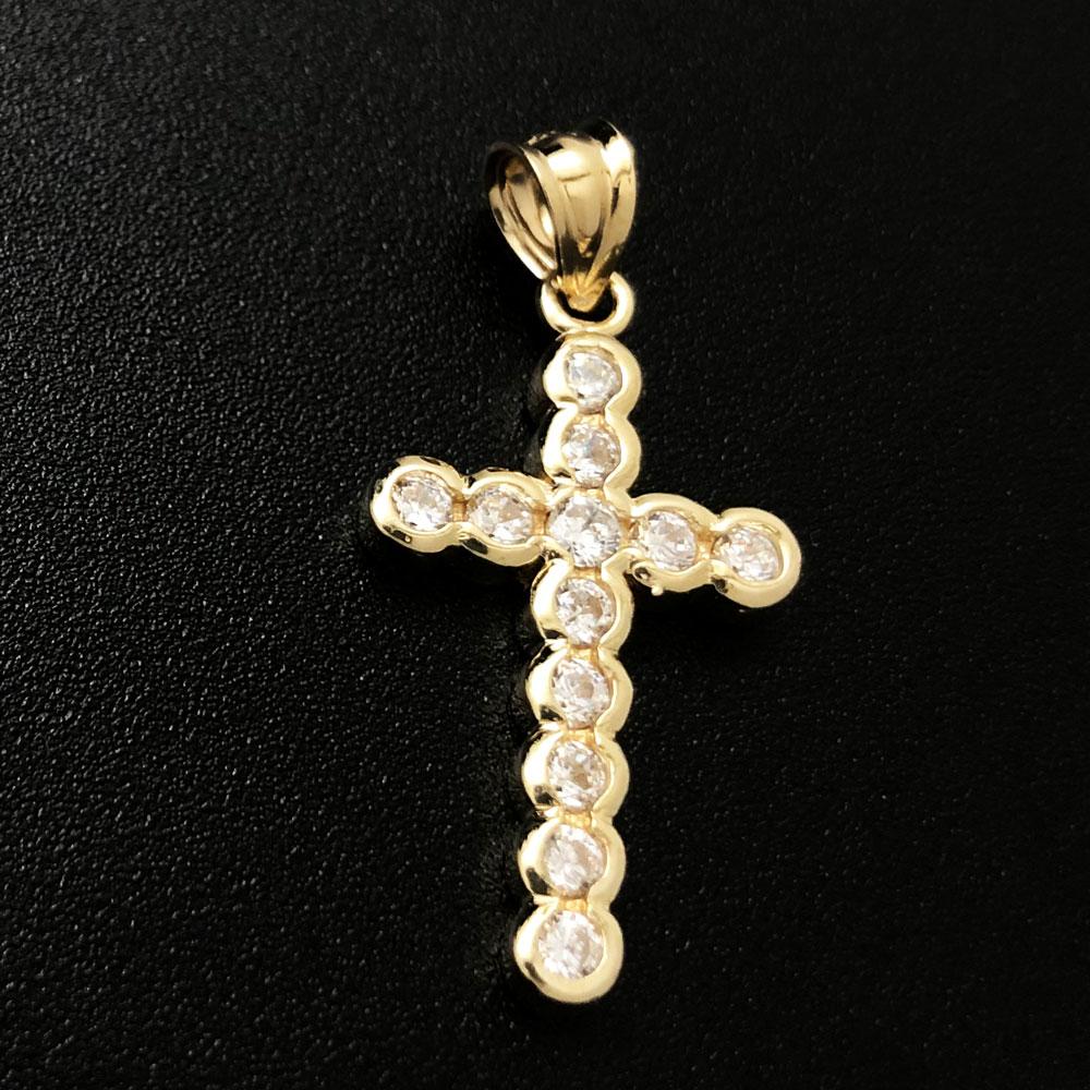 Bubble Tennis Cross CZ 10K Yellow Gold Pendant HipHopBling