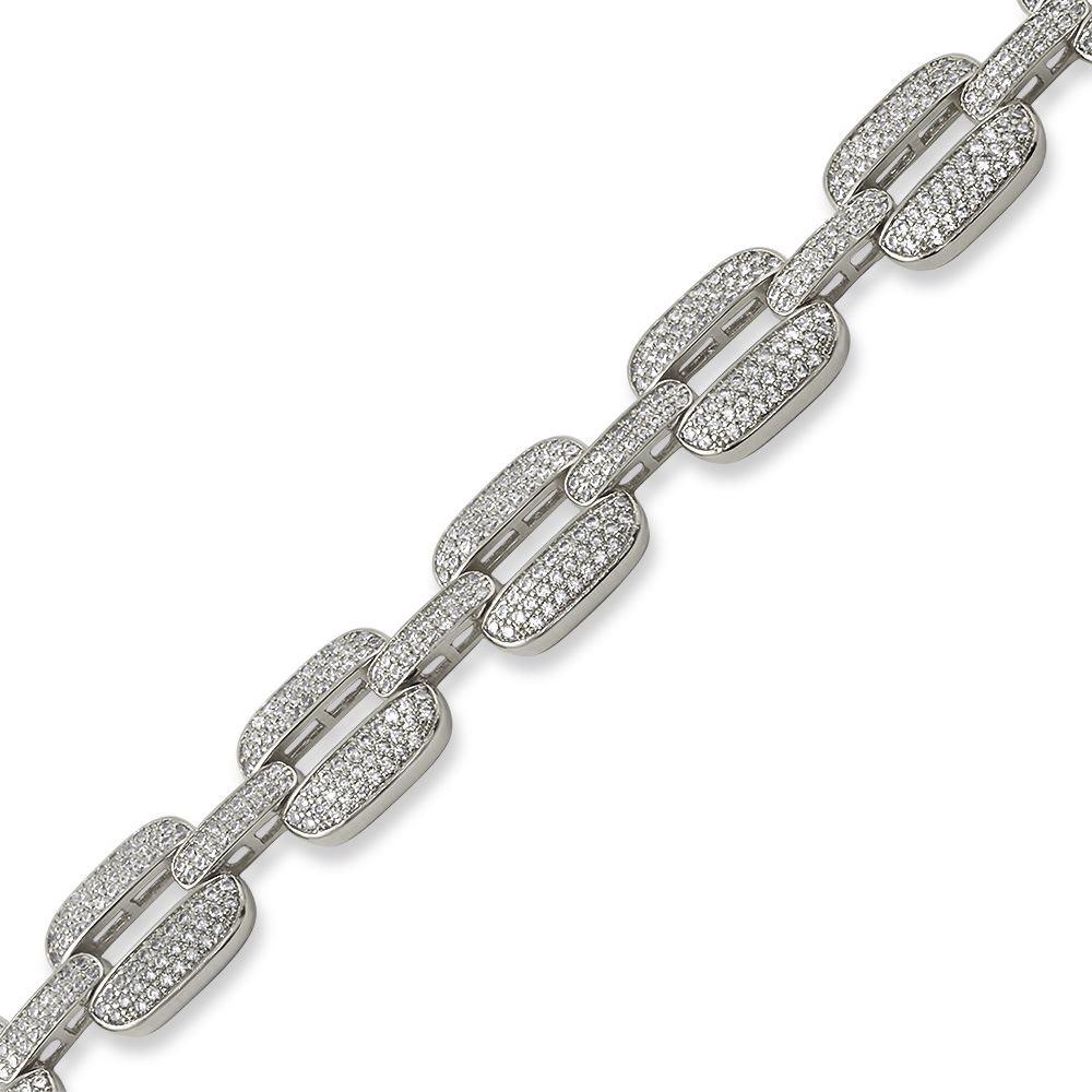 Bubble Triple Link Bling Bling Bracelet White Gold 7" HipHopBling