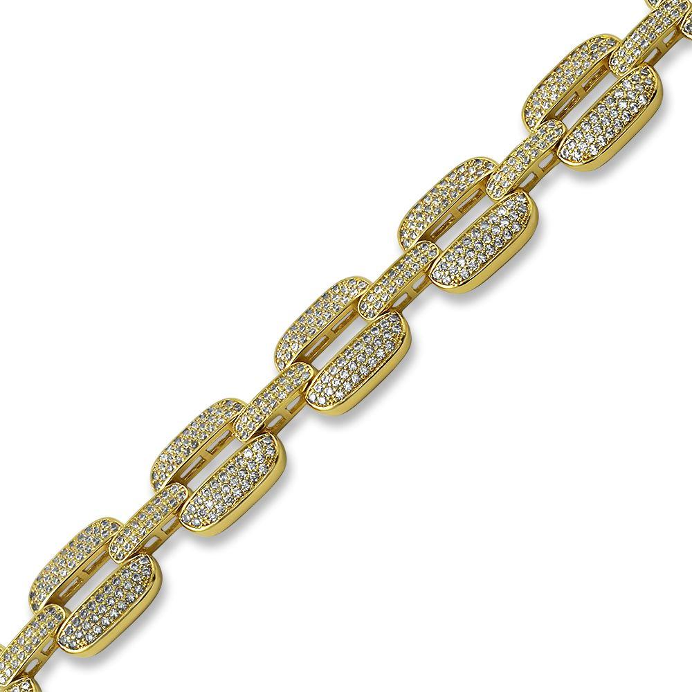 Bubble Triple Link Bling Bling Bracelet Yellow Gold 7" HipHopBling