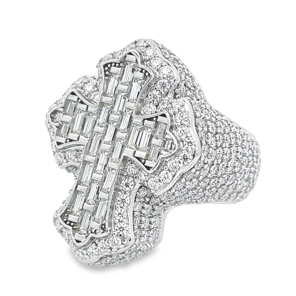 Budded Cross Emerald 7.60cttw VVS Moissanite Ring .925 Sterling Silver 7 White Gold HipHopBling