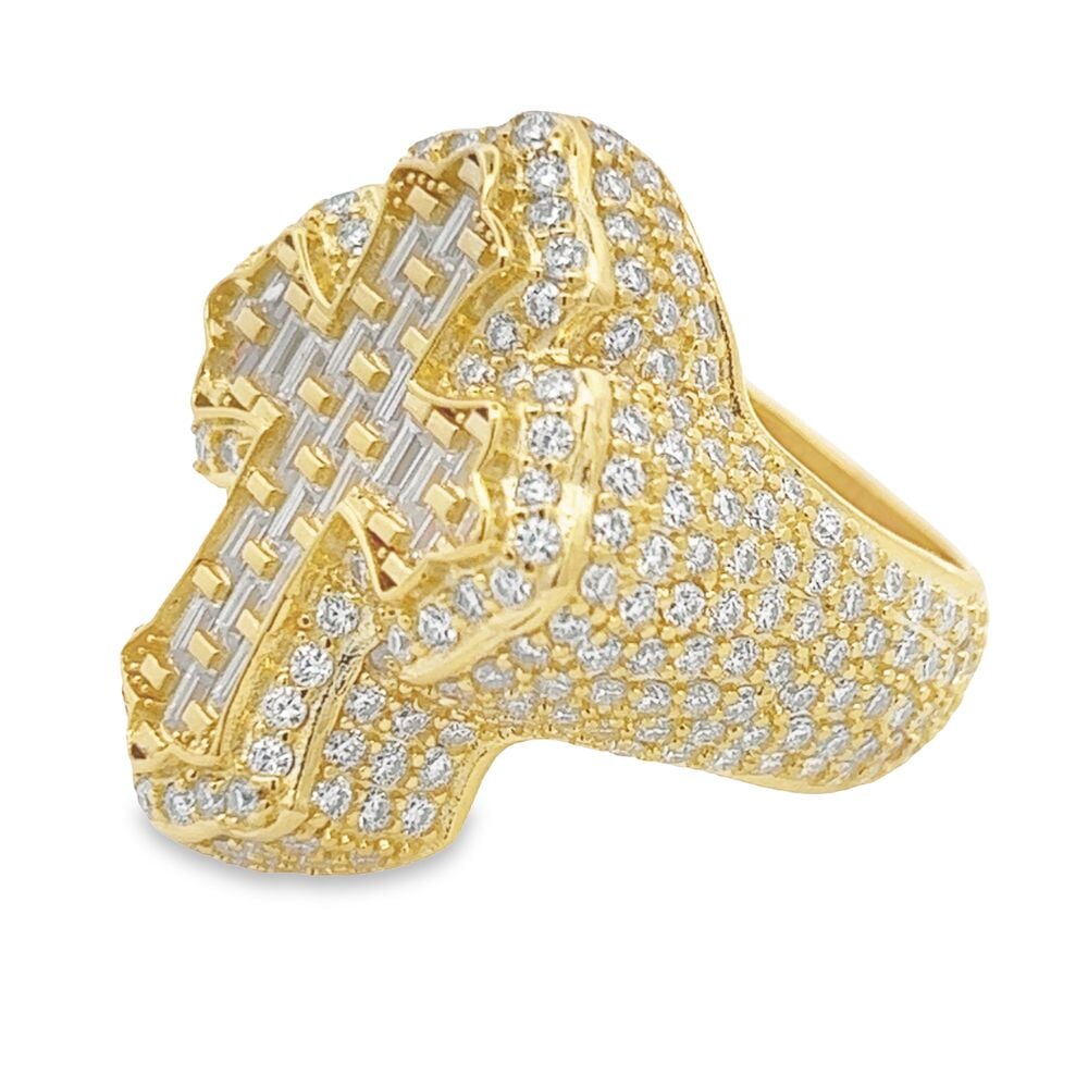 Budded Cross Emerald 7.60cttw VVS Moissanite Ring .925 Sterling Silver 7 Yellow Gold HipHopBling