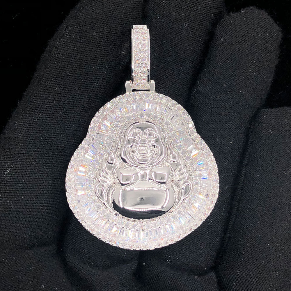 Buddha Baguette 6.1cttw VVS Moissanite Pendant .925 Sterling Silver White Gold HipHopBling