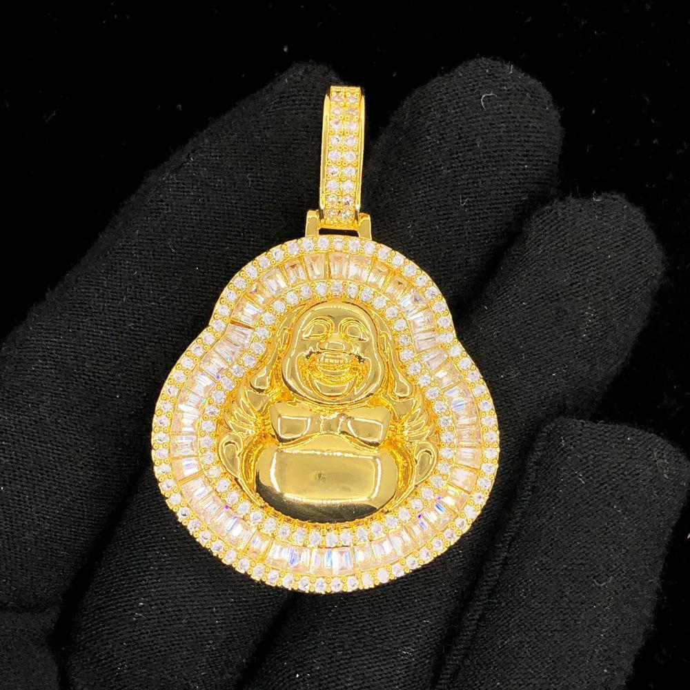 Buddha Baguette Iced Out Hip Hop Pendant Yellow Gold HipHopBling