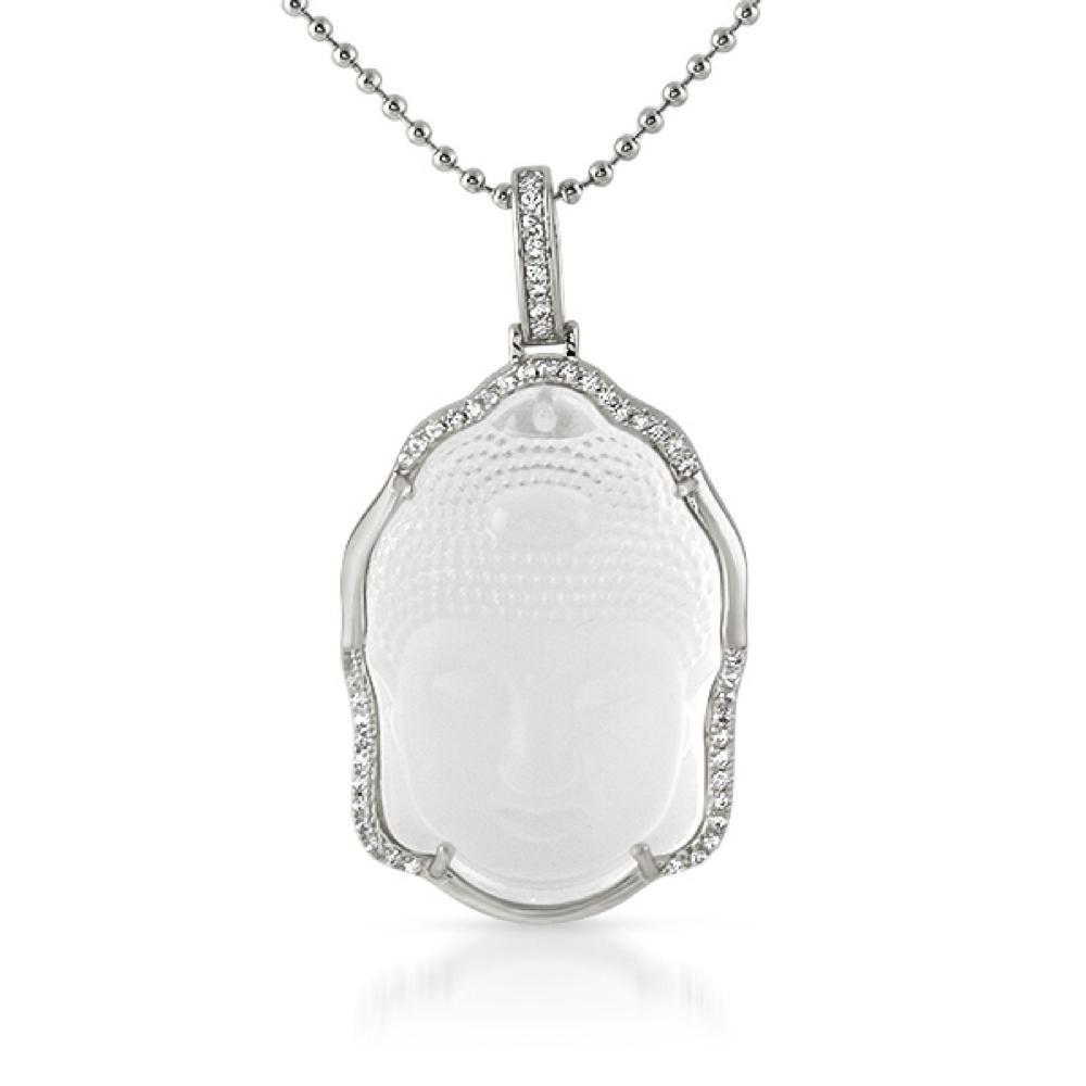 Buddha Carved Frosted Crystal Pendant Rhodium Bling Outline HipHopBling