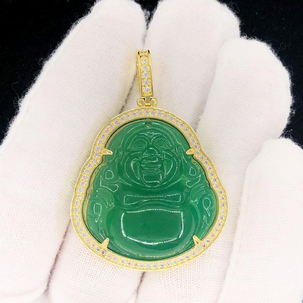 Buddha Color Stone Iced Out Hip Hop Pendant Green HipHopBling