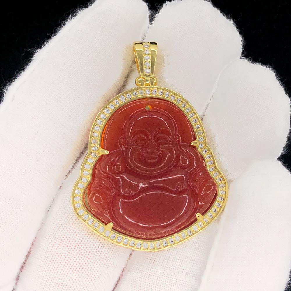 Buddha Color Stone Iced Out Hip Hop Pendant Red HipHopBling