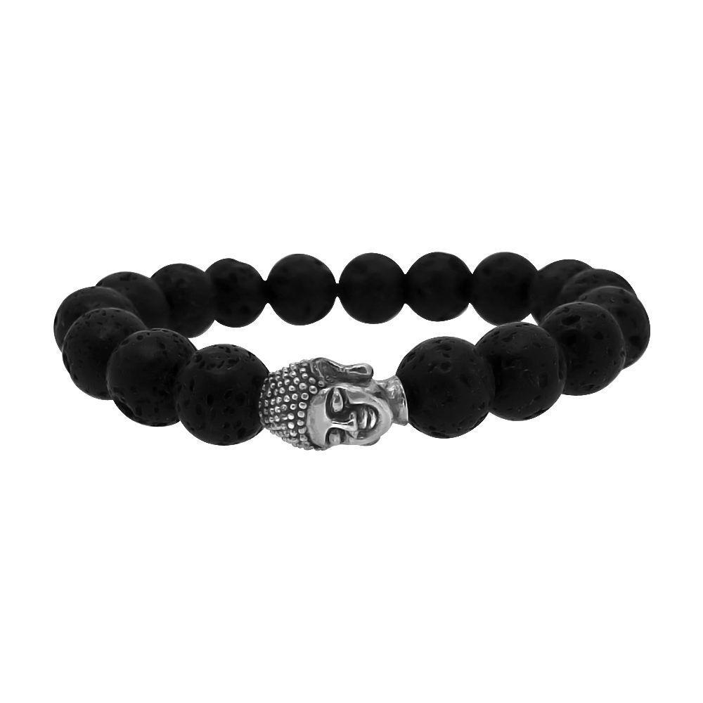 Buddha Lava Rock Black Bead Fashion Bracelet HipHopBling