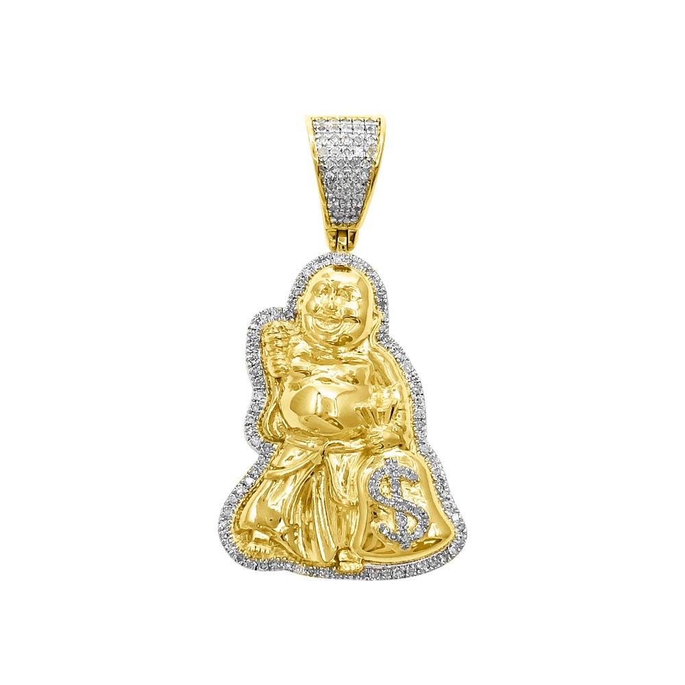Buddha with Money Bag Diamond Pendant .38cttw 10K Yellow Gold HipHopBling