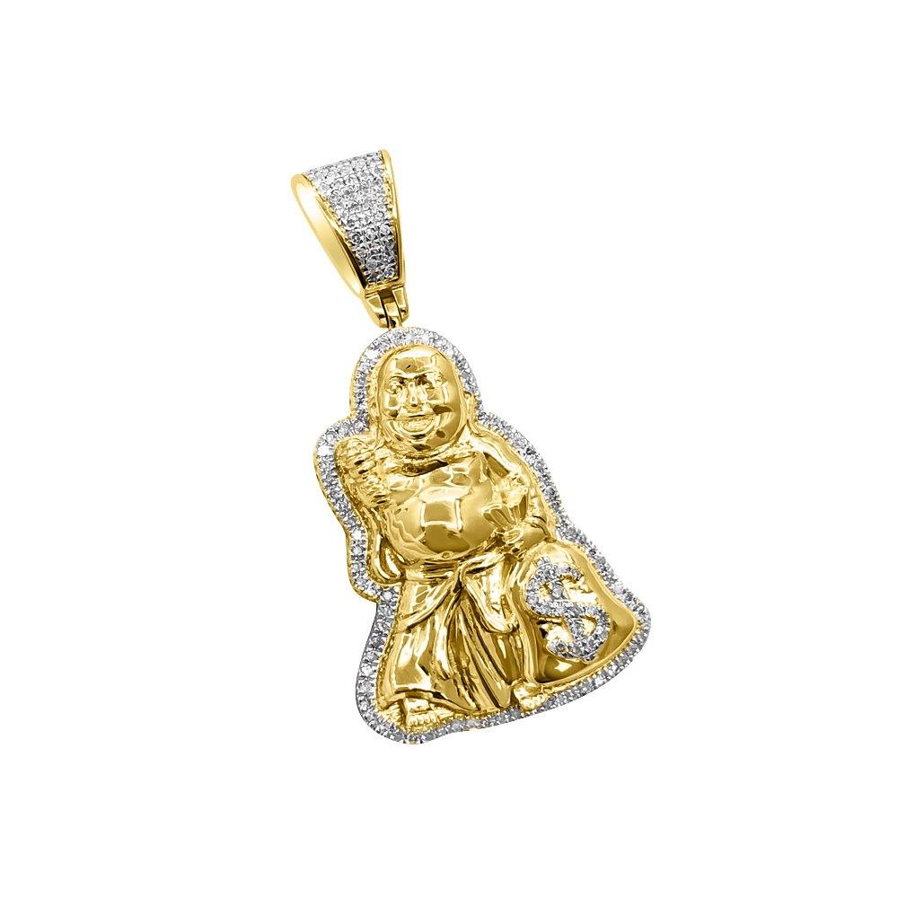 Buddha with Money Bag Diamond Pendant .38cttw 10K Yellow Gold HipHopBling