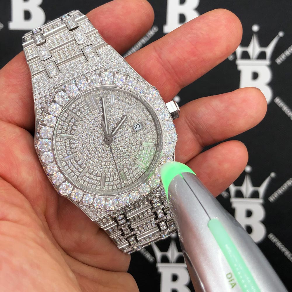 Bust Down Moissanite Steel VVS Iced Out Watch Yellow Gold HipHopBling