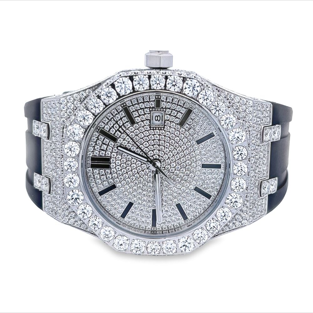 Bust Down Rubber Band Moissanite Steel VVS Iced Out Watch HipHopBling