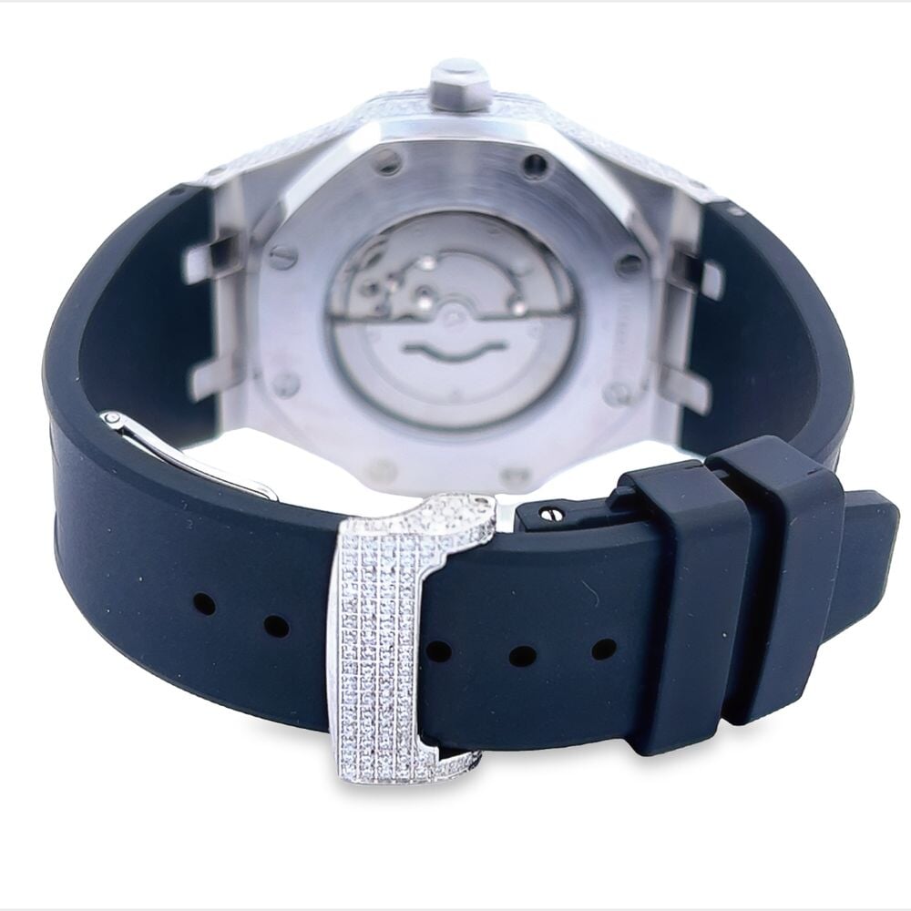 Bust Down Rubber Band Moissanite Steel VVS Iced Out Watch White Gold HipHopBling