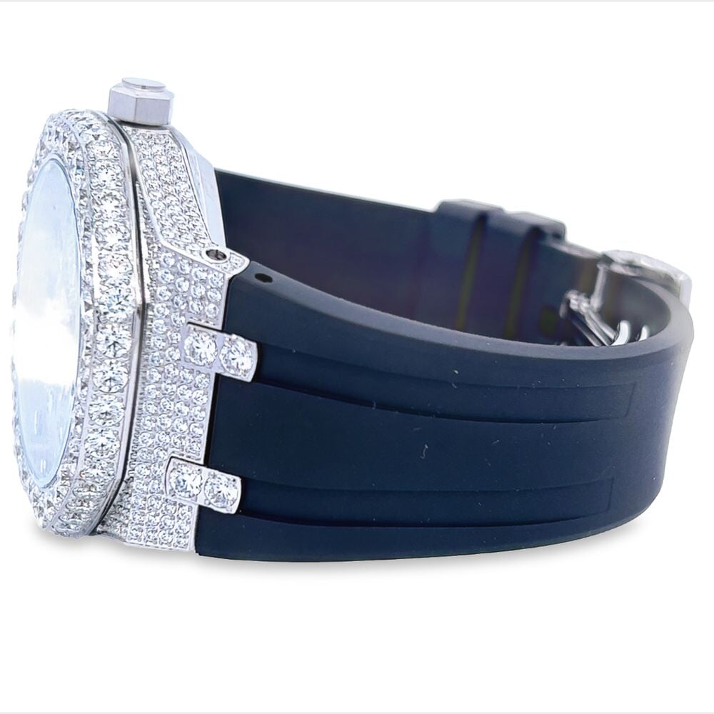 Bust Down Rubber Band Moissanite Steel VVS Iced Out Watch White Gold HipHopBling