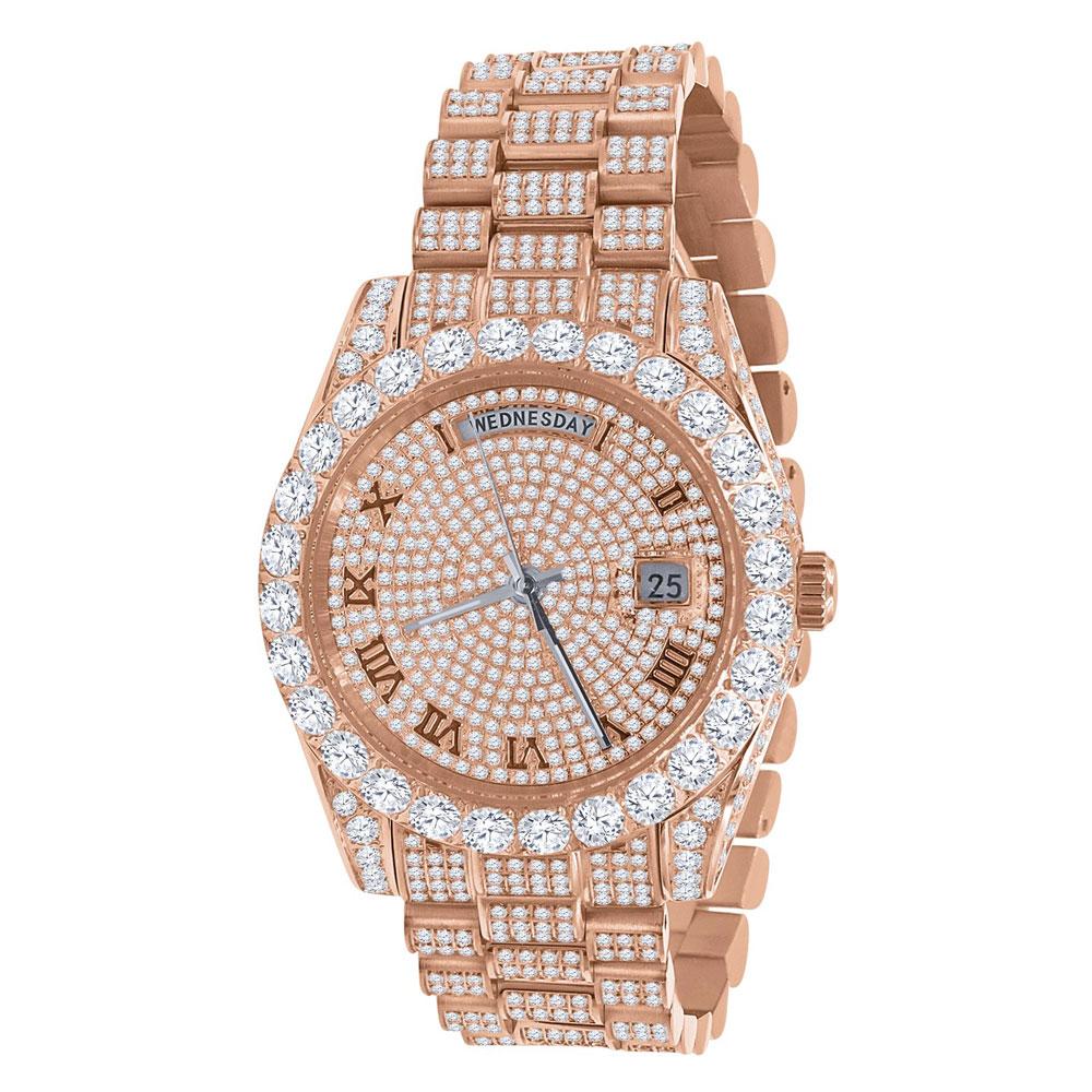 Bustdown Big CZ Bezel Date & Day Bling Bling Watch Rose Gold HipHopBling