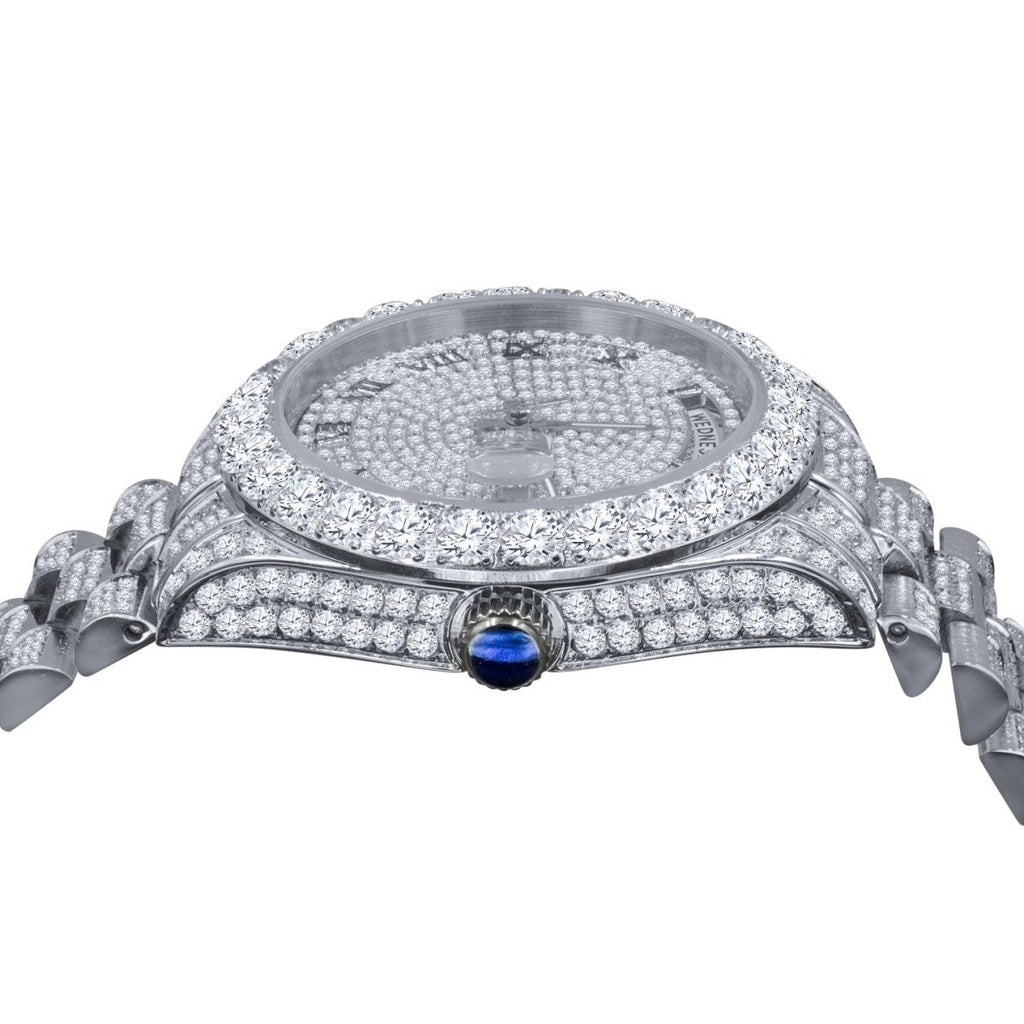 Bustdown Big CZ Bezel Date & Day Bling Bling Watch White Gold HipHopBling