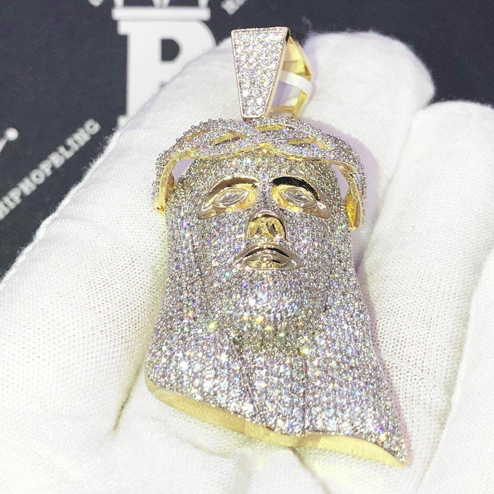 Bustdown Jesus Face CZ Hip Hop Bling Bling Pendant Yellow Gold HipHopBling
