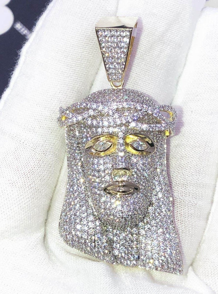 Bustdown Jesus Face CZ Hip Hop Bling Bling Pendant Yellow Gold HipHopBling