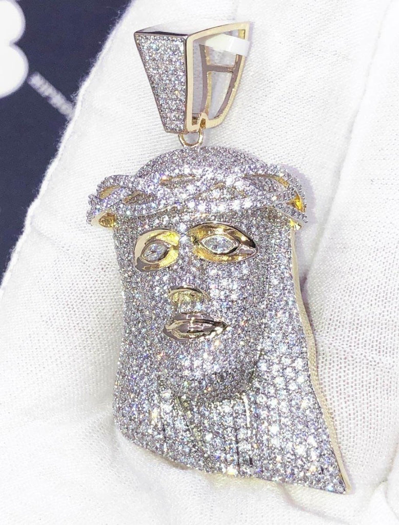 Bustdown Jesus Face CZ Hip Hop Bling Bling Pendant Yellow Gold HipHopBling