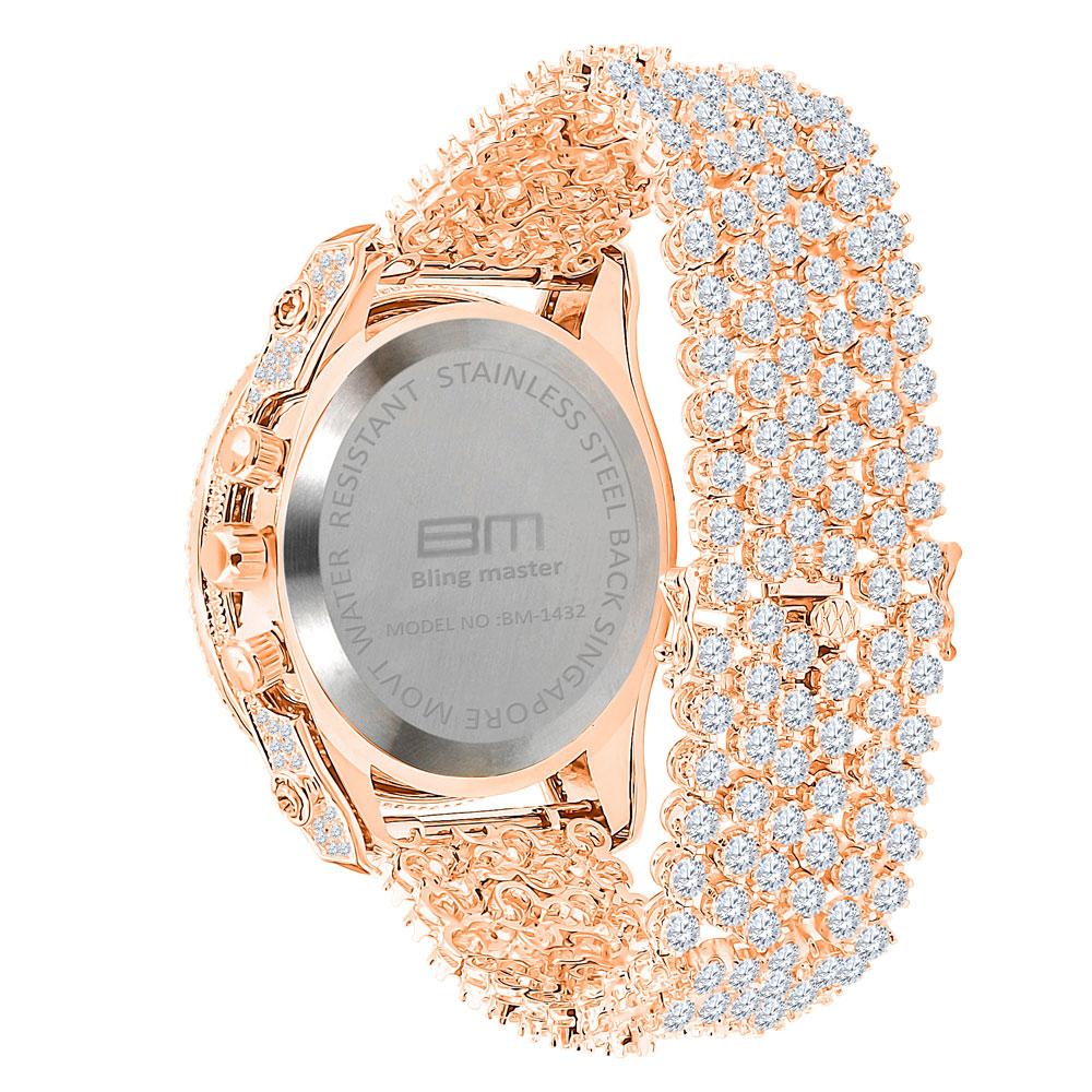 Bustdown Triple Bezel Chunky Band CZ Iced Out Watch Rose Gold HipHopBling