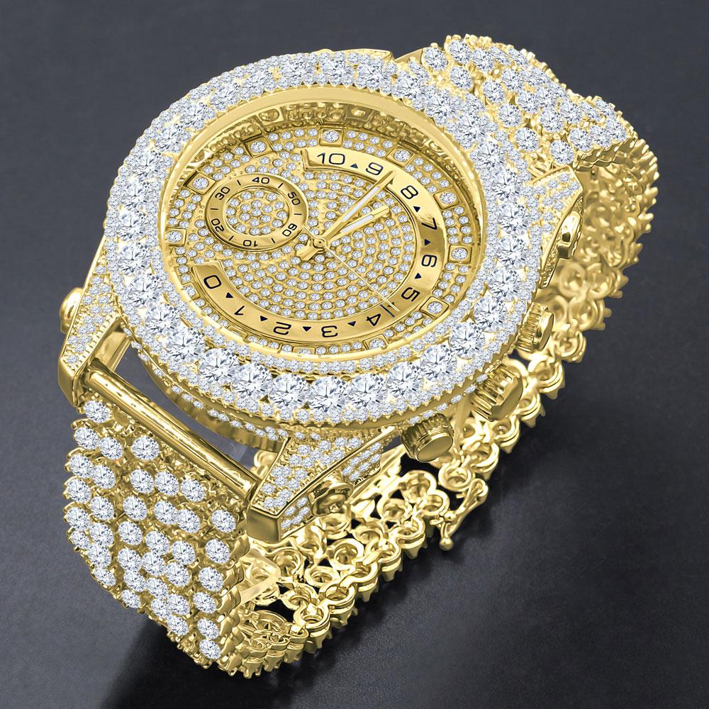 Bustdown Triple Bezel Chunky Band CZ Iced Out Watch Rose Gold HipHopBling