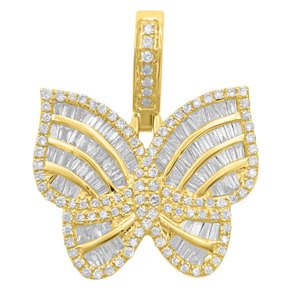 Butterfly Baguette .90cttw Diamond Pendant 10K White Or Yellow Gold 10K Yellow Gold HipHopBling