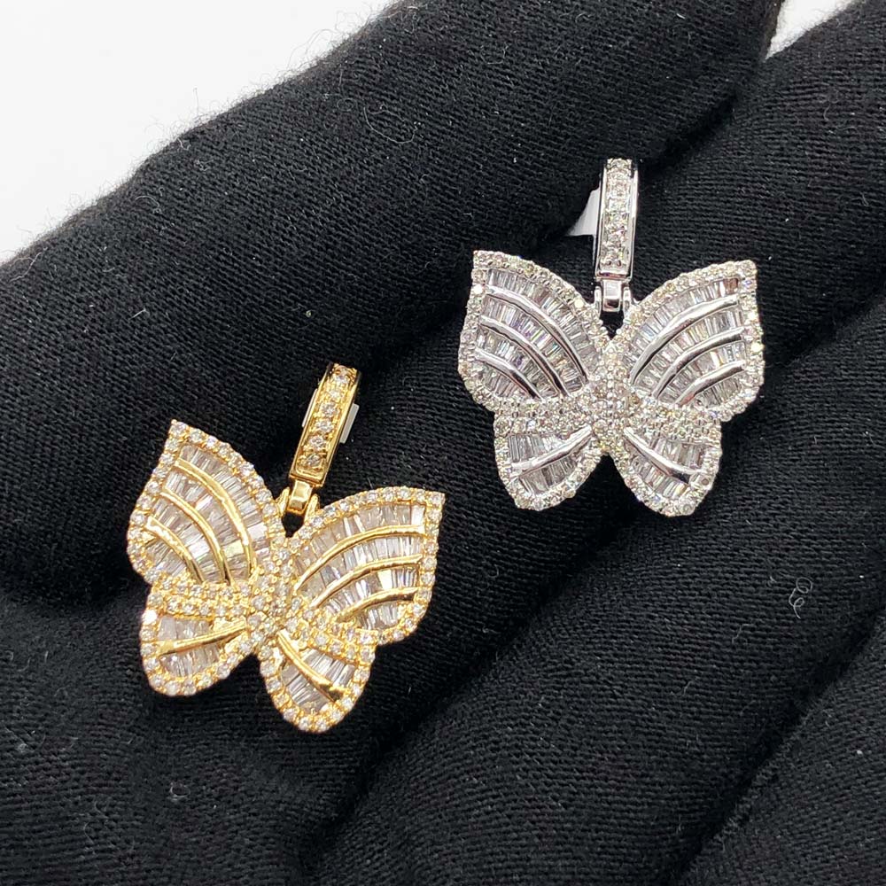 Butterfly Baguette .90cttw Diamond Pendant 10K White Or Yellow Gold 10K Yellow Gold HipHopBling