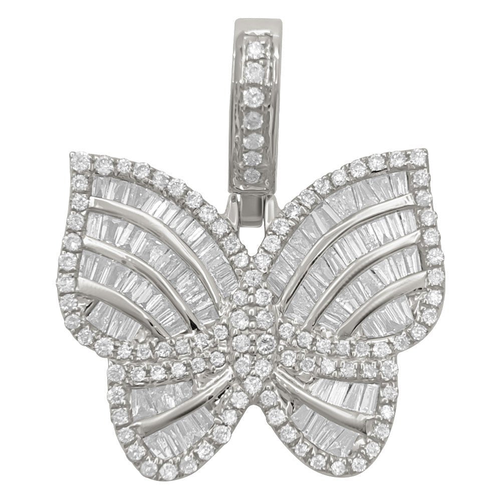Butterfly Baguette .90cttw Diamond Pendant 10K White Or Yellow Gold 10K Yellow Gold HipHopBling