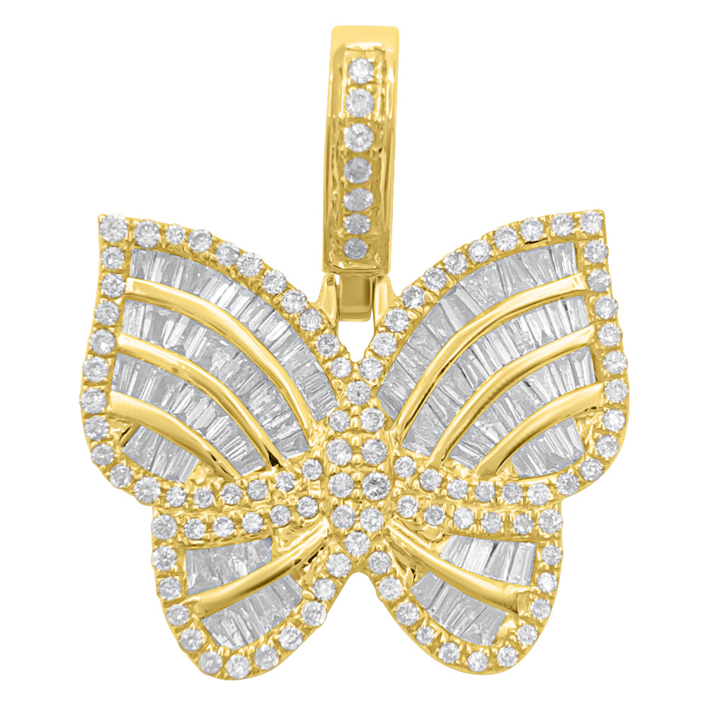 Butterfly Baguette .90cttw Diamond Pendant 10K White Or Yellow Gold HipHopBling