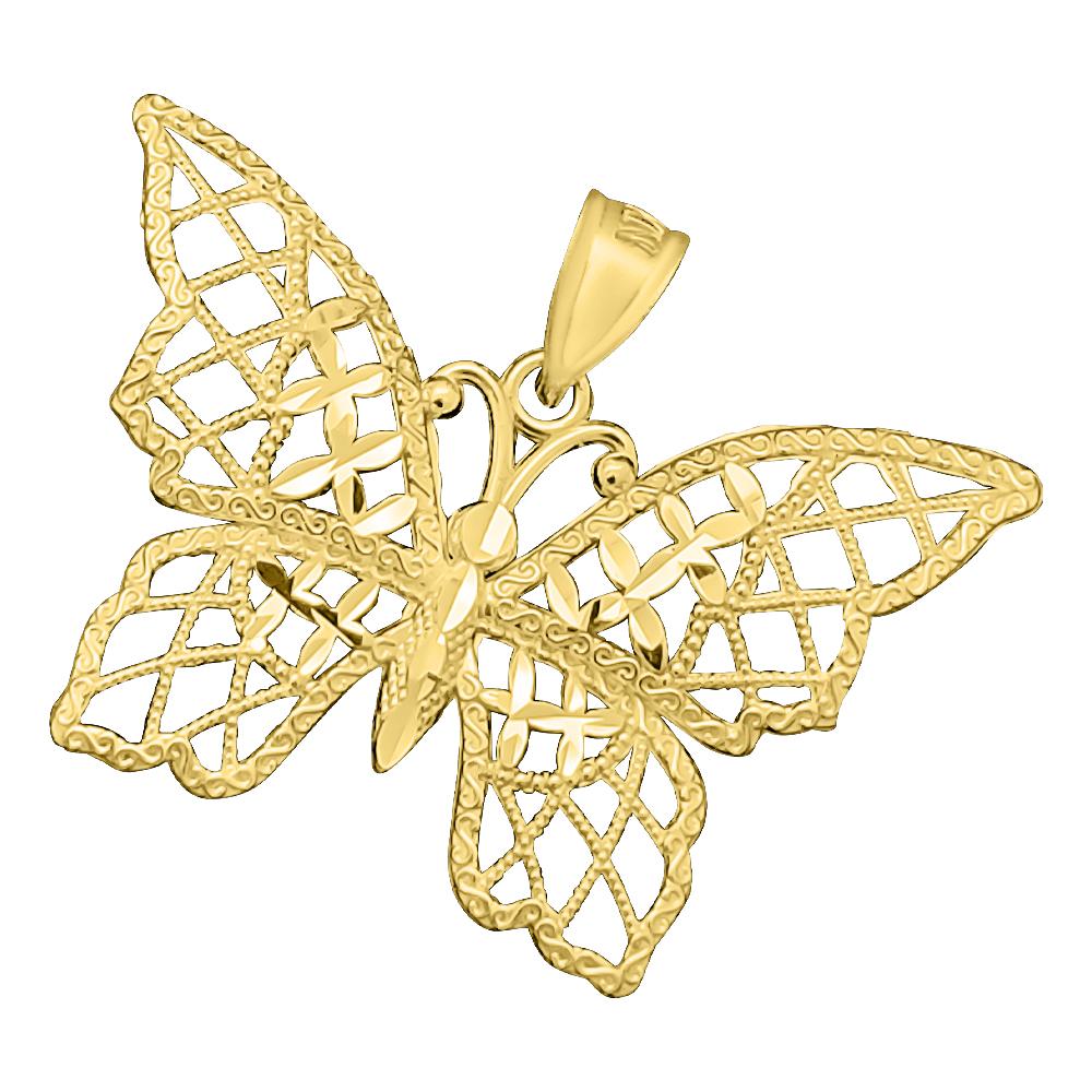 Butterfly Detailed DC 10K Yellow Gold Pendant HipHopBling