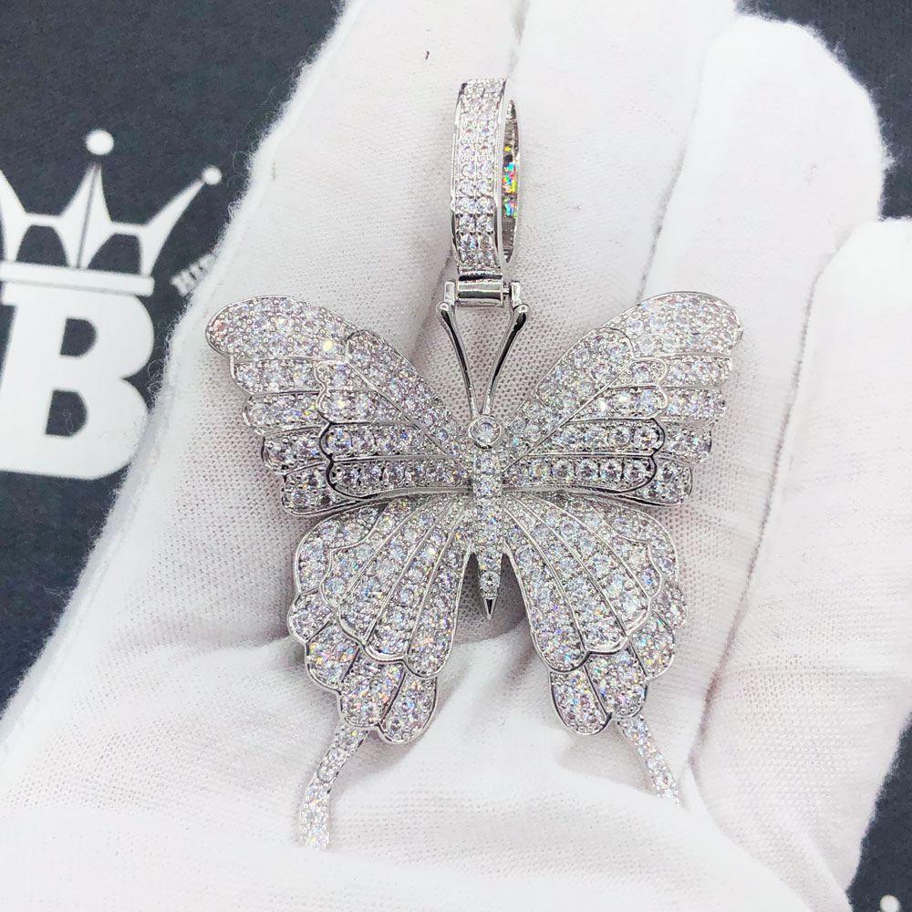 Butterfly Iced Out Hip Hop Pendant White Gold HipHopBling
