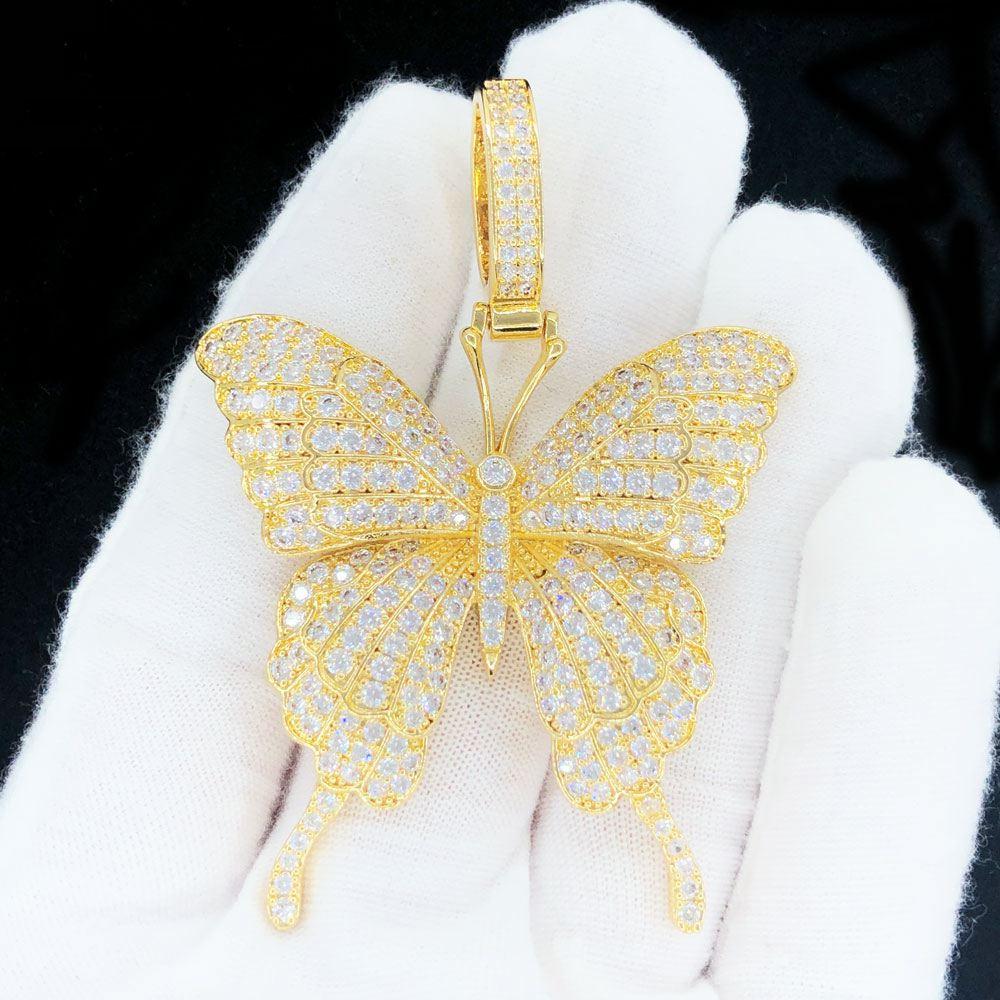 Butterfly Iced Out Hip Hop Pendant Yellow Gold HipHopBling