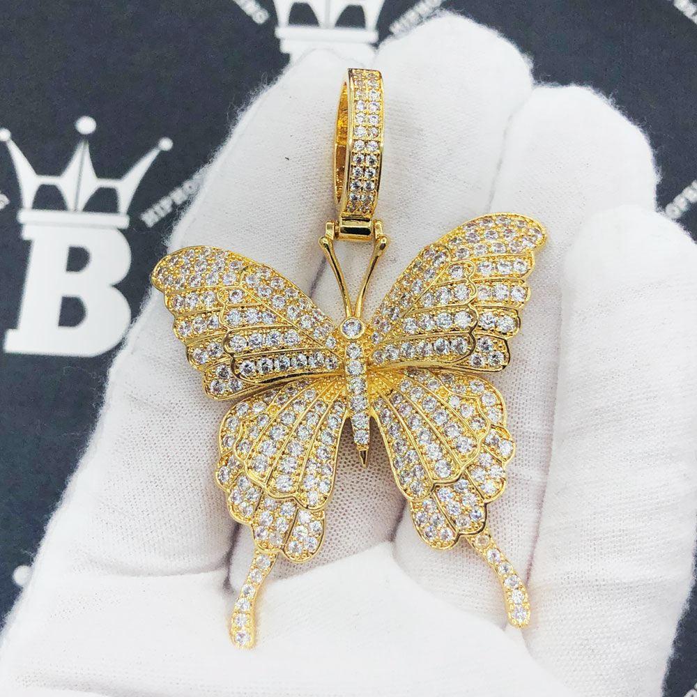 Butterfly Iced Out Hip Hop Pendant Yellow Gold HipHopBling